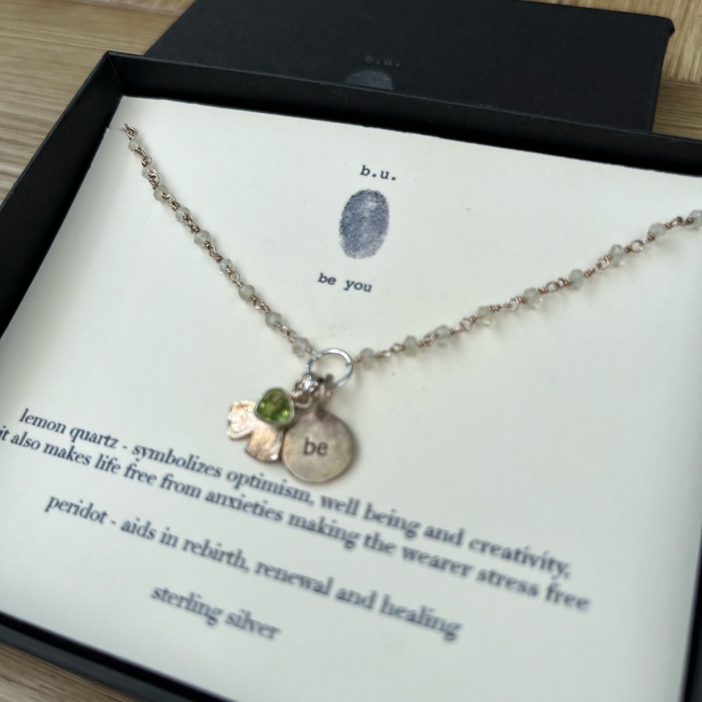 NIB Sterling Silver Necklace with Peridot and Lemon Quartz